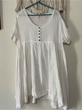 Free People White Gauze Button-Tier Tunic